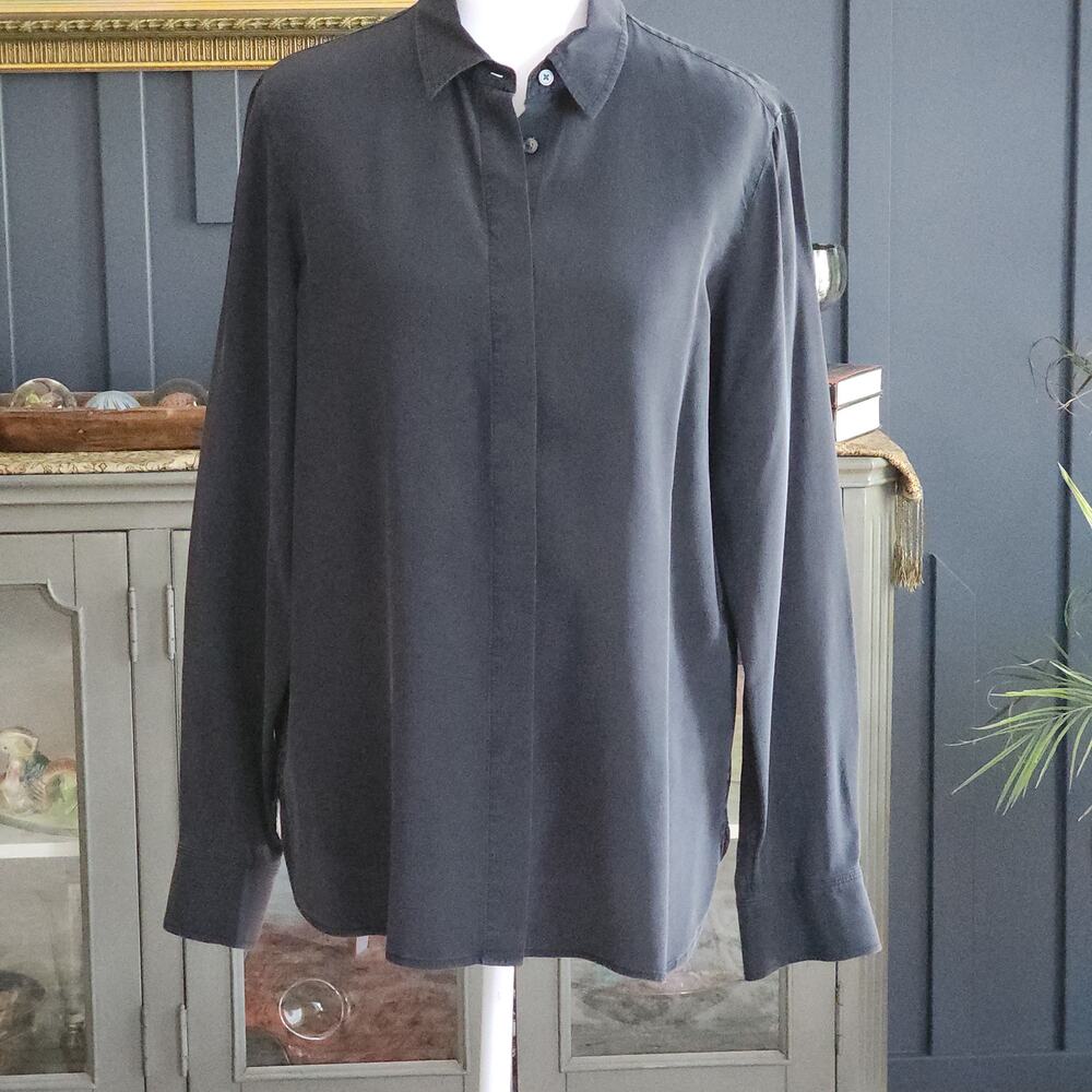 Banana Republic Dillon Silk Hidden Placket Shirt Black Sz S